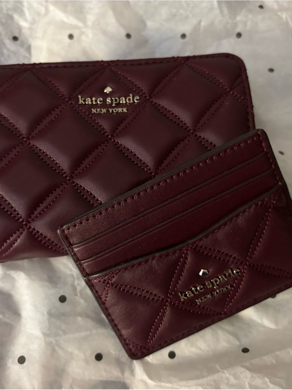kate spade Quilted Wine Leather Wallet and Card Holder Set